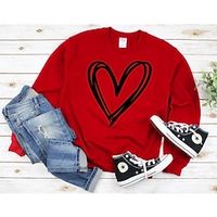 Women's Pullover Cotton Heart Valentine's Day Holiday Print White Pink Red Fashion Classic Crewneck Long Sleeve Heart Sweatshirts Valentines Day Sweatshirt Valentines Day Gift Sweatshirt Lightinthebox - thumbnail