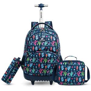 Eazy Kids - 18 Set Of 3 Trolley School Bag Lunch Bag & Pencil Case Cacti - Blue