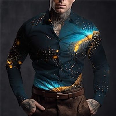 Optical Illusion Abstract Men's Shirt Daily Wear Going out Fall  Winter Turndown Long Sleeve Blue, Fuchsia S, M, L 4-Way Stretch Fabric Shirt Lightinthebox