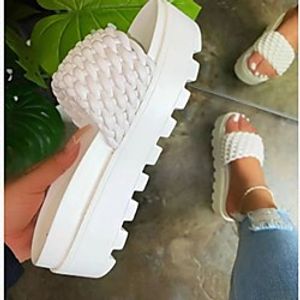 Women's Sandals Wedge Heel Round Toe PU Solid Colored White Black Purple Lightinthebox