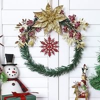 Christmas flower party decoration artificial Christmas flowers snowflakes pine and cypress leaves fruit wreaths often used for home restaurant hotel commercial center party door wall hanging miniinthebox - thumbnail