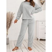 Women's Sweatshirt Tracksuit Pants Sets Fleece Black Pink Dark Navy Solid Color Long Sleeve Casual Daily Warm Round Neck Regular Fit Fall  Winter Lightinthebox - thumbnail