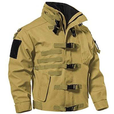 Men's Outdoor Jacket Windbreaker Windcheater Jacket Outdoor Daily Wear Warm Zipper Pocket Fall Winter Plain Fashion Streetwear Standing Collar Regular Black Khaki Army Green Jacket Lightinthebox