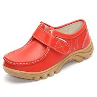 Big Size Hook Loop Casual Leather Flat Sport Soft Comfortable Shoes For Women