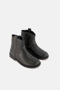 Kids Girls Slip On Leather Ankle Boots  Black