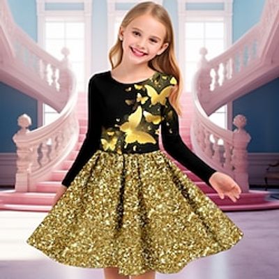 Girls' 3D Butterfly Dress Long Sleeve 3D Print Spring Fall Sports  Outdoor Daily Holiday Cute Casual Beautiful Kids 3-12 Years Casual Dress A Line Dress Above Knee Polyester Regular Fit Lightinthebox