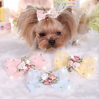 Pet Teddy VIP pet dog flash diamond embroidery lace hairpin hair accessories Lightinthebox - thumbnail