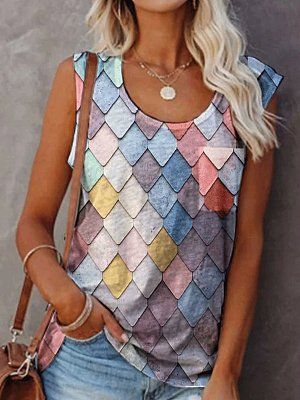 Diamond Print Round Neck Sleeveless Casual Vest Diamond Print Round Neck Sleeveless Casual Vest