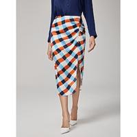 Geo Print Inverted Pleat Slit Skirt
