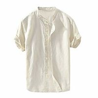 men's vintage round collar chinese style henley shirts short sleeve tops slim-fit beach linen shirt summer tees khaki Lightinthebox - thumbnail