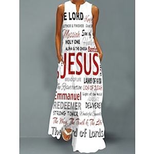 Women's Easter Cross Long Dress Maxi Dress Casual Dress Swing Dress Print Dress Letter Casual Holiday Vacation Beach Pocket Print Sleeveless V Neck Dress Loose Fit Black White Green Spring miniinthebox