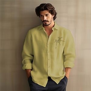 Totem Vintage Men's Shirt Linen Shirt Outdoor Daily Vacation Spring   Fall Lapel Long Sleeve Black, White, Pink S, M, L Polyester Shirt Lightinthebox