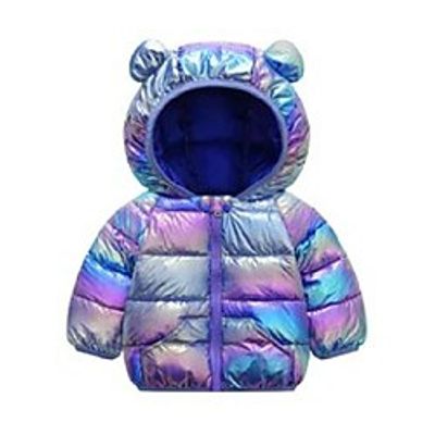 new cute baby girl jacket rainbow glossy kids boy fashion jacket with ears winter hooded jacket for girls baby boys clothes Lightinthebox