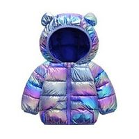 new cute baby girl jacket rainbow glossy kids boy fashion jacket with ears winter hooded jacket for girls baby boys clothes Lightinthebox - thumbnail