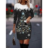 Women's Christmas Dress Sweatshirt Dress Mini Dress Active Fashion Outdoor Christmas Going out Crew Neck Print Christmas Tree Snowflake Loose Fit Black White Red S M L XL XXL miniinthebox - thumbnail