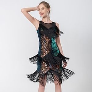 Latin Dance Ballroom Dance Dance Costumes Dress Tassel Pure Color Splicing Women's Performance Training Sleeveless High Polyester Sequined Lightinthebox