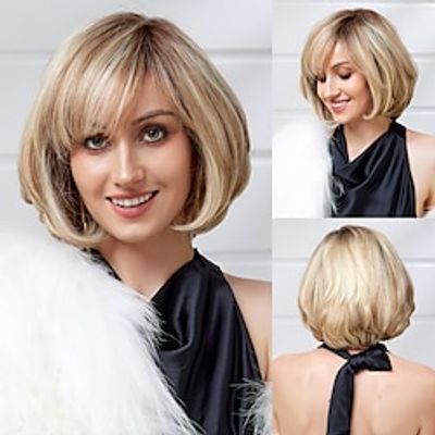Human Hair Blend Wig Short Natural Straight Pixie Cut Side Part Layered Haircut Asymmetrical Multi-color Cosplay Curler  straightener Natural Hairline Capless Brazilian Hair Women's All Ash Brown#8 Lightinthebox