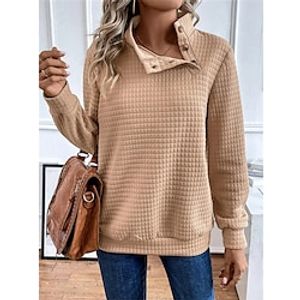 Women's Sweatshirt Pullover Textured Active Sportswear Button Khaki Solid Color Casual Sports Round Neck Long Sleeve Top Micro-elastic Fall  Winter Lightinthebox