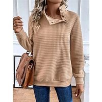 Women's Sweatshirt Pullover Textured Active Sportswear Button Khaki Solid Color Casual Sports Round Neck Long Sleeve Top Micro-elastic Fall  Winter Lightinthebox - thumbnail