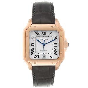 Santos 100 Xl Rose Gold Silver Dial Mens Watch Wgsa0007 Unworn