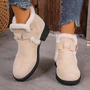 Women's Boots Flats Snow Boots Winter Boots Comfort Shoes Daily Fleece Lined Booties Ankle Boots Flat Heel Round Toe Plush Casual Comfort Faux Suede Buckle Black Brown Beige miniinthebox