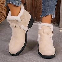 Women's Boots Flats Snow Boots Winter Boots Comfort Shoes Daily Fleece Lined Booties Ankle Boots Flat Heel Round Toe Plush Casual Comfort Faux Suede Buckle Black Brown Beige miniinthebox