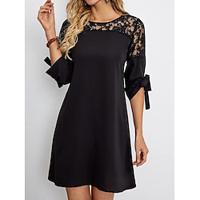 Women's Black Dress Mini Dress Lace Date Elegant Crew Neck Patchwork Half Sleeve Summer Spring Lightinthebox