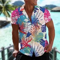 Men's Shirt Graphic Prints Leaves Turndown Green Blue 3D Print Street Daily Short Sleeve Button-Down Print Clothing Apparel Tropical Fashion Hawaiian Soft miniinthebox - thumbnail