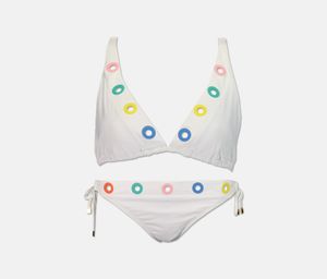 Womens Grommet 2 Piece Triangle Halter Bikini Set  White