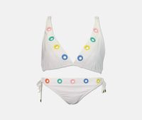 Womens Grommet 2 Piece Triangle Halter Bikini Set  White - thumbnail