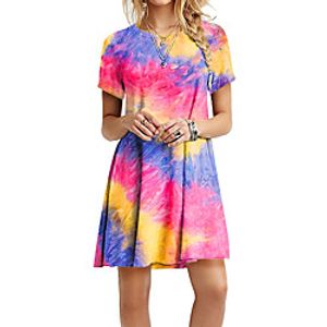 Women's A Line Dress Knee Length Dress Blue Purple Fuchsia Orange Light Blue Short Sleeve Tie Dye Summer Round Neck Casual 2021 S M L XL XXL 3XL Lightinthebox