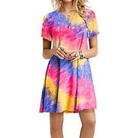 Women's A Line Dress Knee Length Dress Blue Purple Fuchsia Orange Light Blue Short Sleeve Tie Dye Summer Round Neck Casual 2021 S M L XL XXL 3XL Lightinthebox - thumbnail