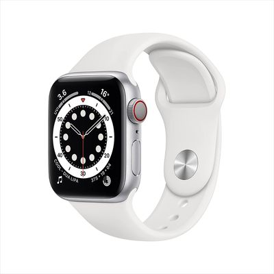 Apple Watch Series 6 Silver Aluminum Case with White Sport Band, 44mm, GPS + Cellular