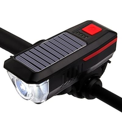 Solar Bicycle Light USB and Solar Charging Front Light with 120dB Horn for Night Riding Mountain Bike Headlight 200M 2000mAh Rechargeable Battery Lightinthebox