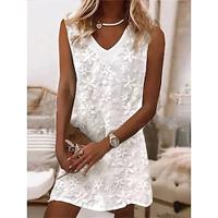 Women's Lace Dress Linen Dress White Cotton Dress Mini Dress Cotton Lace Daily Vacation V Neck Sleeveless Summer Spring Black White Plain Lightinthebox