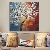 Framed Hand Paint Canvas Painting Home Decor Wall Art Abstract Flower Tree Decoration