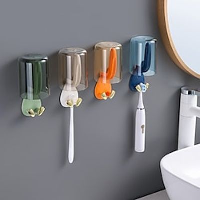 Toothbrush Rack Tooth Cup Rack Toothbrush Mouthwash Cup Household Student Punch-Free Wash Cup Wall-Mounted Bathroom Lightinthebox