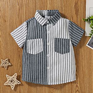 Kids Boys' Shirt Short Sleeve Stripe Print Gray Children Tops Summer Basic Regular Fit 2-8 Years Lightinthebox