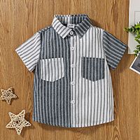 Kids Boys' Shirt Short Sleeve Stripe Print Gray Children Tops Summer Basic Regular Fit 2-8 Years Lightinthebox - thumbnail