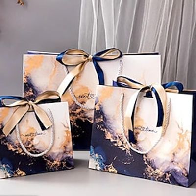 30pcs Royal Blue Paper Bag Marble Pattern Tote Ribbon Gift Bag Tote Bag Clothing Bag Lightinthebox