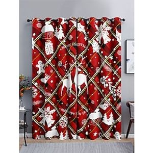 Red Check Christmas Curtains Panels for Bedroom,,Home Decor,Christmas Series CurtainsSnowflake Christmas Blackout Curtains miniinthebox