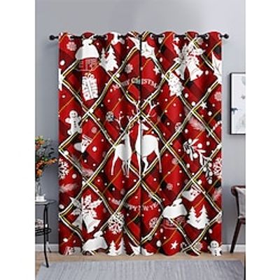 Red Check Christmas Curtains Panels for Bedroom,,Home Decor,Christmas Series CurtainsSnowflake Christmas Blackout Curtains miniinthebox