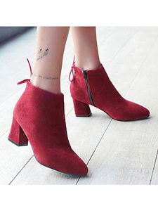Plain Chunky High Heeled Velvet Point Toe Date Outdoor High Heels Boots