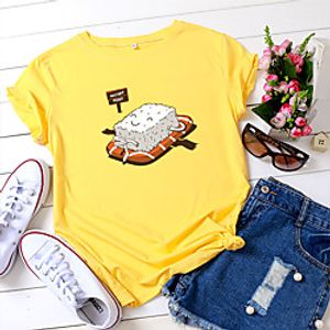 Women's T shirt Graphic Text Graphic Prints Print Round Neck Tops 100% Cotton Basic Basic Top White Black Blue miniinthebox