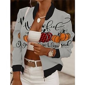 Women's Bomber Jacket Varsity Jacket Chic  Modern Casual Daily Street Style Halloween Print Halloween Daily Wear Vacation Going out Coat Polyester Regular Blue Gray Fall Winter Zipper Stand Collar Lightinthebox