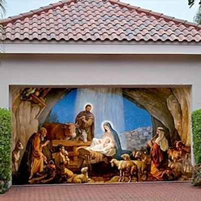 Christmas Outdoor Garage Door Cover Nativity Scene Jesus Xmas Door Banner Party Large Door Mural Christmas Backdrop Decoration for Holiday Home Wall Decorations miniinthebox