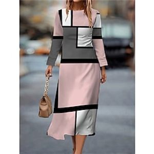 Women's Work Dress Casual Dress Semi Formal Dress Fashion Winter Dress Daily Midi Dress Print Crew Neck Long Sleeve Geometric Plaid Slim Light Pink Pink Blue Fall Winter S M L XL XXL Lightinthebox