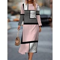 Women's Work Dress Casual Dress Semi Formal Dress Fashion Winter Dress Daily Midi Dress Print Crew Neck Long Sleeve Geometric Plaid Slim Light Pink Pink Blue Fall Winter S M L XL XXL Lightinthebox - thumbnail