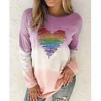 Women's T shirt Tee Purple Orange Grey Leopard Heart Print Long Sleeve Casual Basic Round Neck Regular Cotton S Lightinthebox - thumbnail