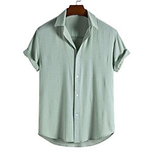 Men's Shirt Solid Color Short Sleeve Casual Tops Simple Light Green miniinthebox